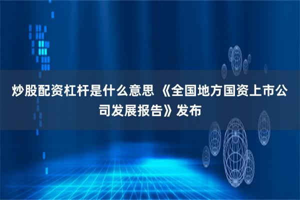 炒股配资杠杆是什么意思 《全国地方国资上市公司发展报告》发布