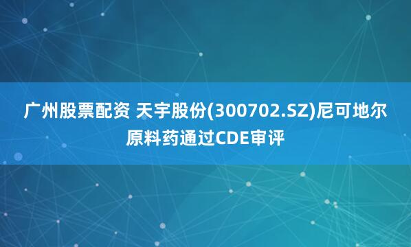 广州股票配资 天宇股份(300702.SZ)尼可地尔原料药通过CDE审评